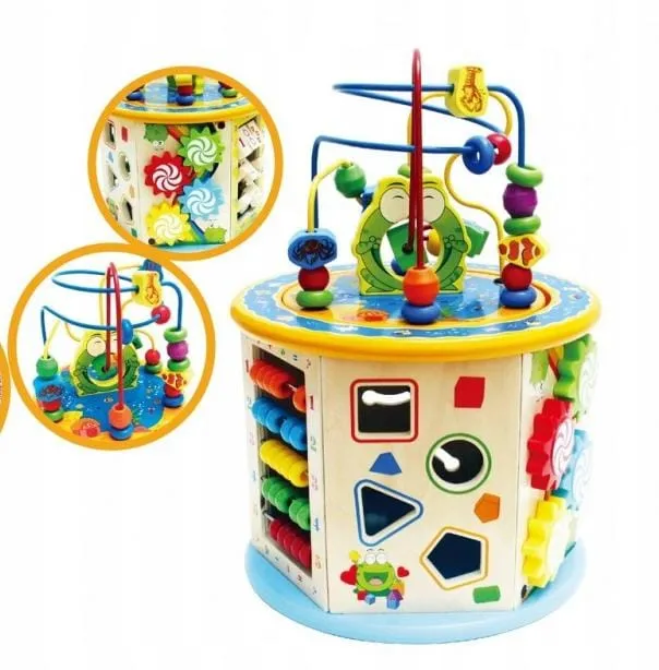 [Toys & Games / Fun Games and toys-28721] Activity Cube Toys Baby Educational Wooden Bead Maze Shape Sorter Abacus Toy|Toys & Hobbies | Educational | Other Educational Toys|1 Set Wooden Activity Cube Multifunction Learning Toys