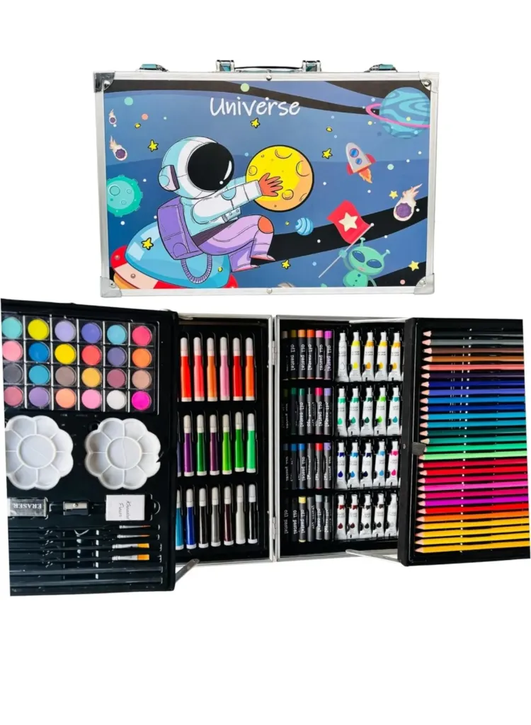 [Toys & Games / Learning Toys-20476] Art Kit Space Art & Craft Professional Art Set, 145 Pieces, Drawing Kit with Colour Pencils, Oil Pastels, Paint Brushes Moon and Astonaut Fantasy Art kit for Boys Perfect Git Set