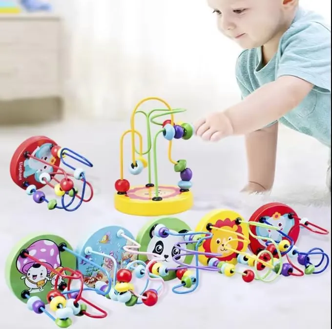 [Toys & Games / Sensory & Infant Toys-30661] Bead Maze Toy for Toddlers Wooden Colorful Roller Coaster Educational Circle Toys Learning Preschool Toys Birthday Gift for Boys and Girls (Bead Track)