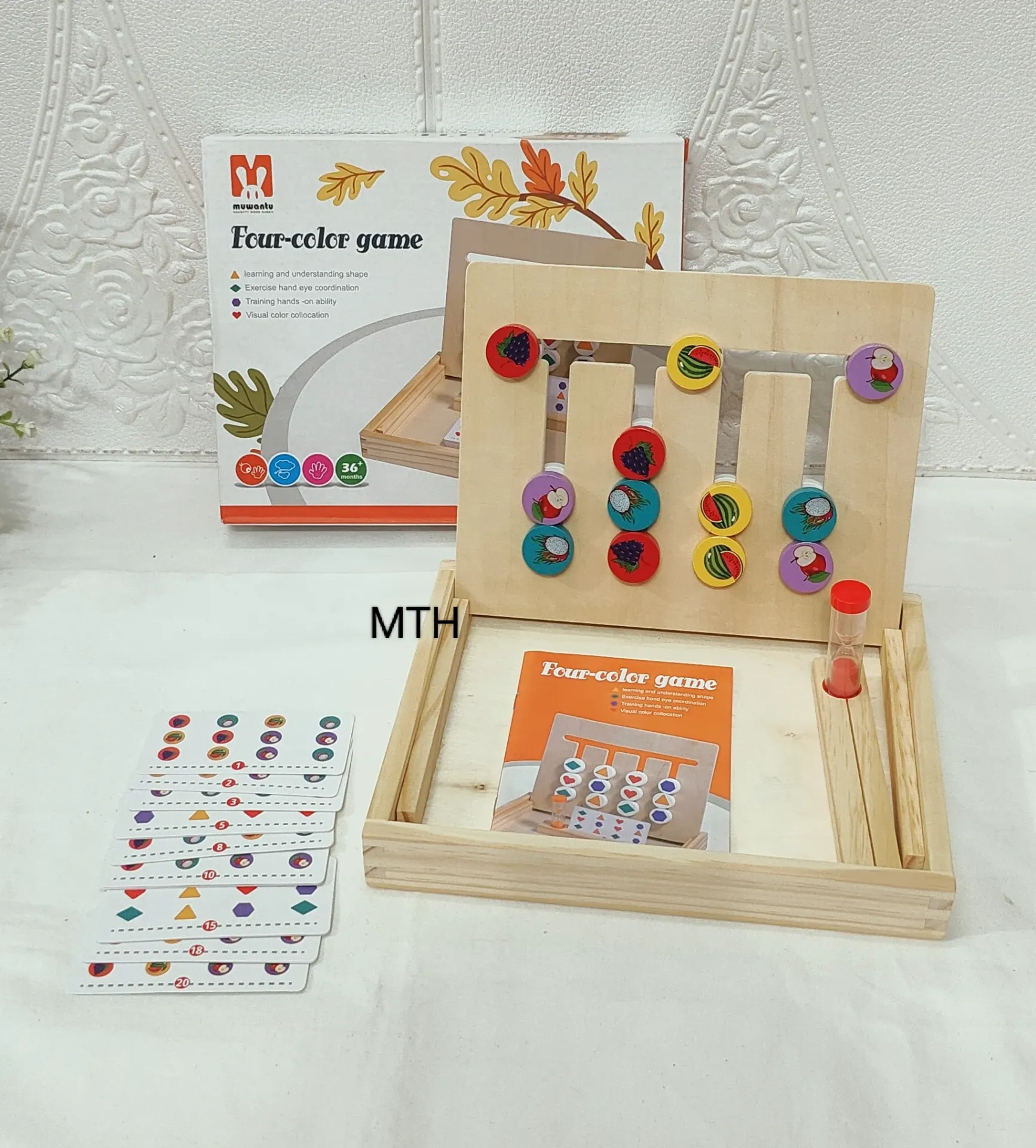 [Toys & Games / Learning Toys-19603] Four Colour Logic Game Fruit Wooden Four Colour Puzzle Game_ Logical Games for Kids Logical Thinking Wooden Four Color Matching Game