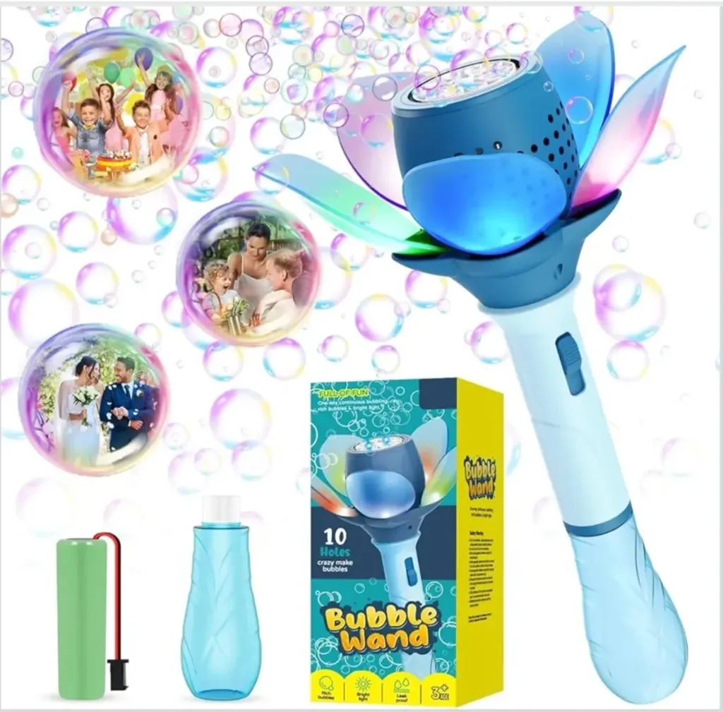 [Toys & Games / Bubbles and guns-10291] Light Up Bubble Wand Toy – Lotus Flower 10-Hole Bubble Maker with LED Lights | Fun Outdoor Birthday Gift for Kids