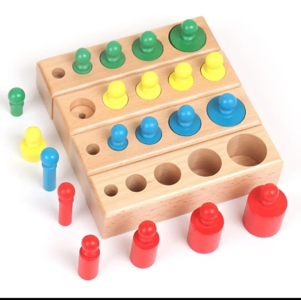 Montessori Knobbed Cylinders Blocks Wooden Practice Senses for School Colorful