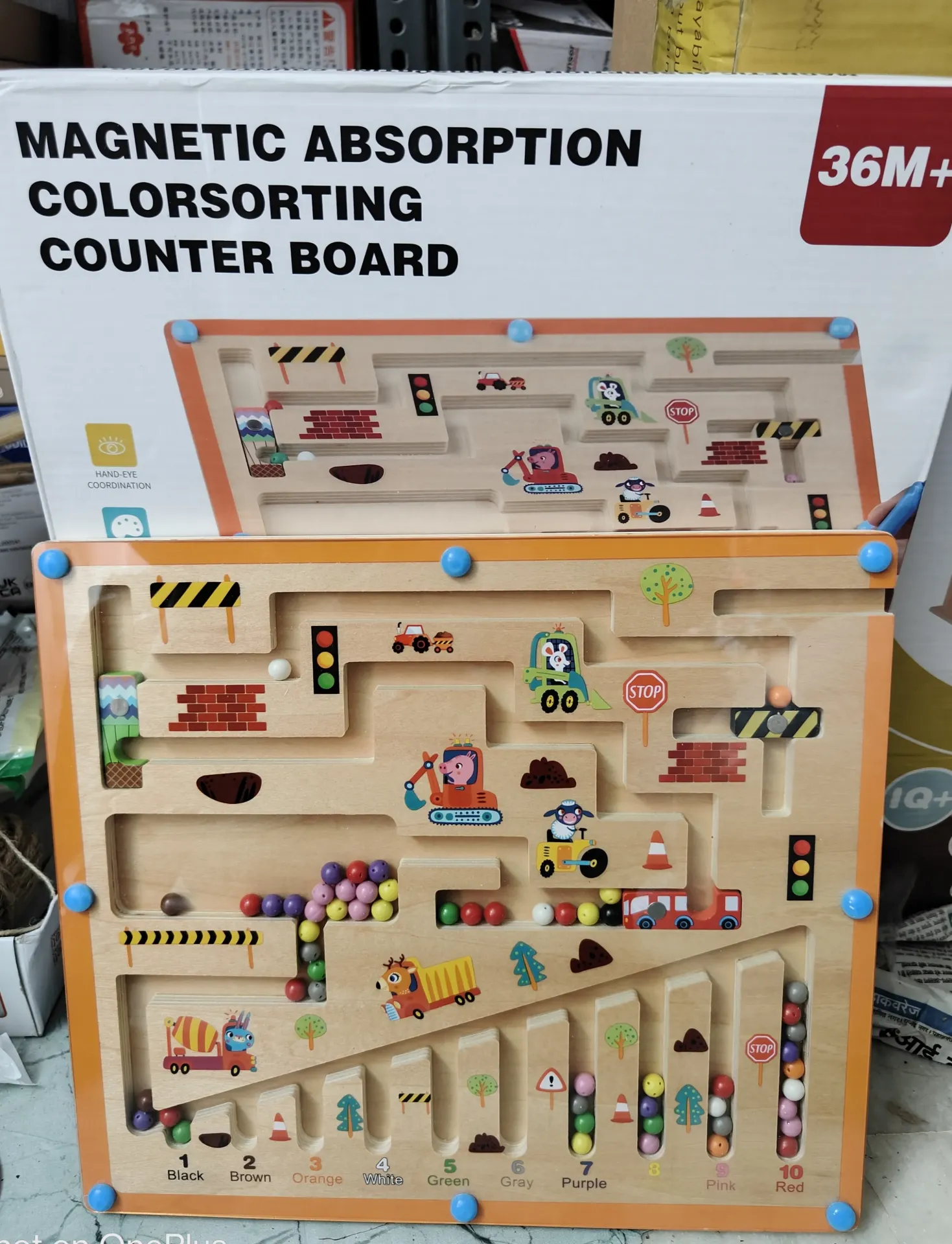 Montessori Magnetic Number Maze Counting Board for Toddlers Fine Motor Skills Toy with 55 Colourful Beads Learning Puzzle for Kids Ages 2-6 Colour Sorting, Matching