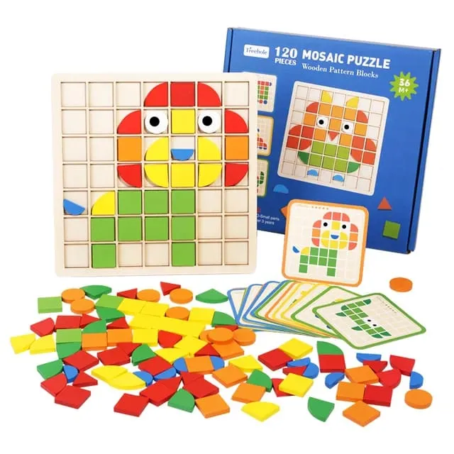 [Toys & Games / Puzzles and Blocks-23289] Mosaic Wooden Puzzle Game, 120 Pieces Shape Children's Puzzle, Geometric Shapes Puzzle Building Blocks Montessori Toy, Educational Toys for Children, Girls and Boys from 3 Years