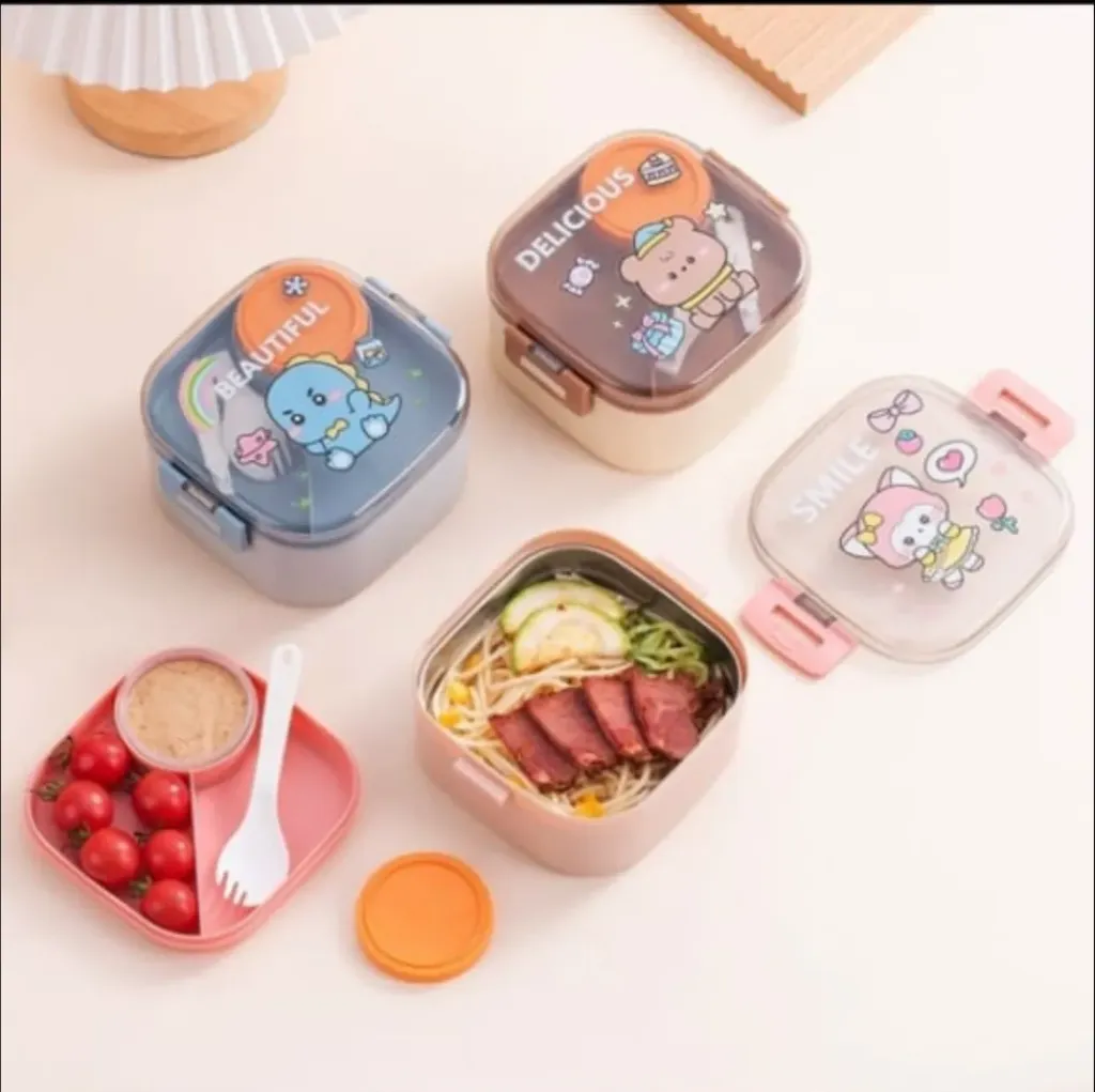 [School essentials / Lunch boxes-17081] Plastic lunch box with 2 Copmpartment