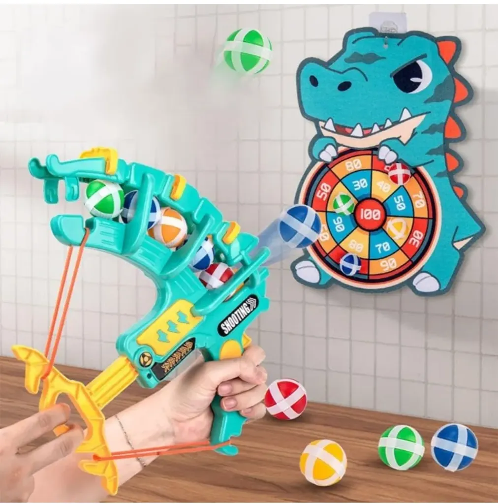 [Toys & Games / Squishy / Fidgets / Balls-14074] Target Shooting Game, Sticky Ball Battle Set with Bow, Turquoise and Yellow, Kids Indoor Outdoor Activity Toy