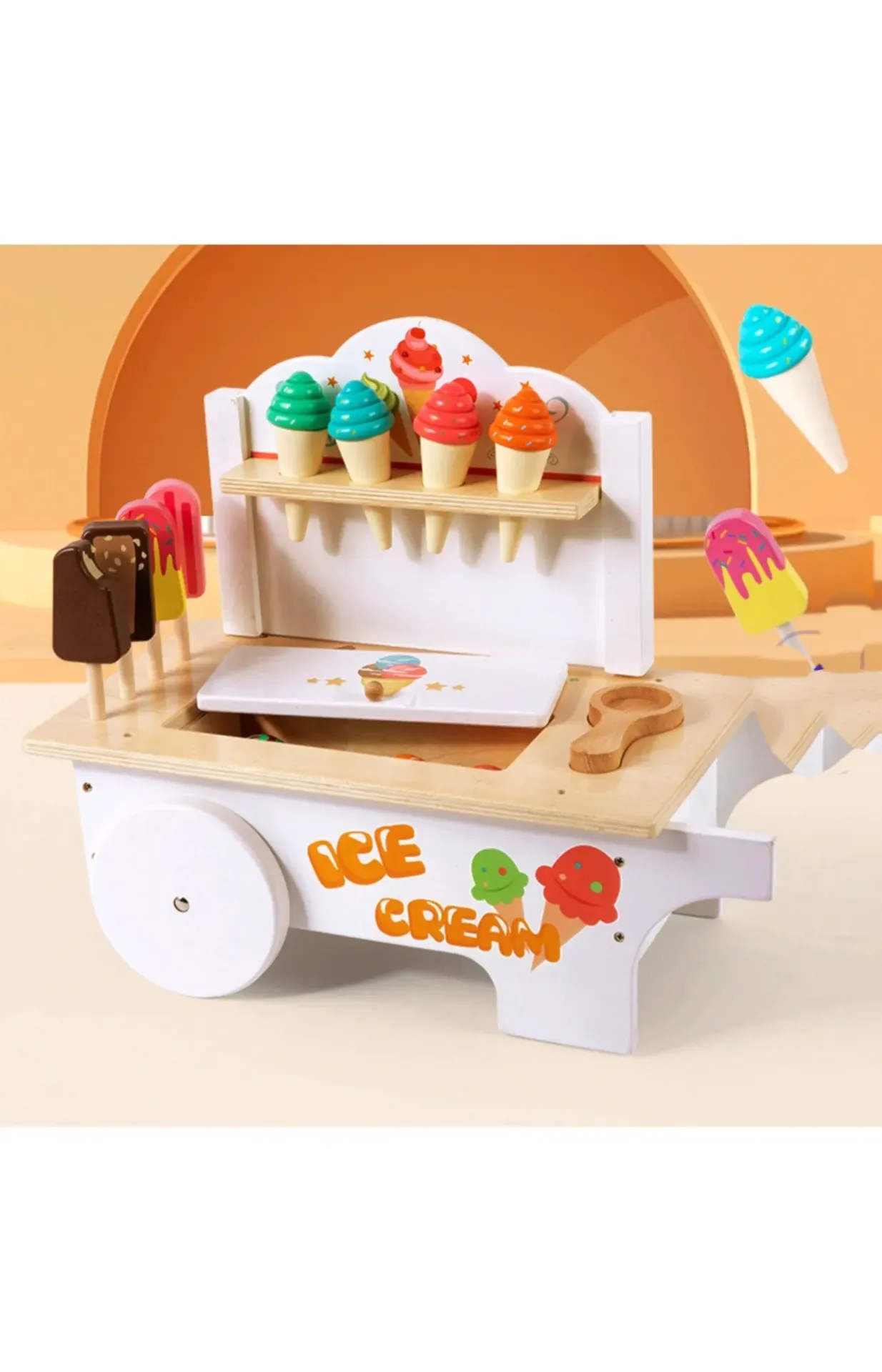 [Toys & Games / Pretend play-25520] Wooden All in one Ice Cream Cart | Montessori Toy | Activity Game for Kids | Icecream Toy for Kids | Early Educational Toy | Multicolour [ 3 + ]