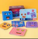 Wooden Face Changing Cube Puzzle – Educational Face Expression Matching Game for Kids & Family | 16 Wooden Blocks and 72 Challenge Cards in Metal Storage Box