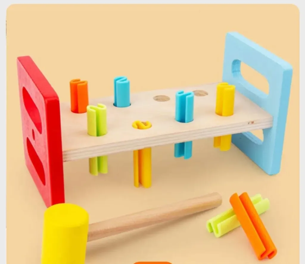 [Toys & Games / Learning Toys-23192] Wooden Hammer Toy for Babies – Montessori Pounding Peg Bench (12+ Months), Builds Motor Skills & Hand Control, Non-Toxic, Durable, Safe Edges