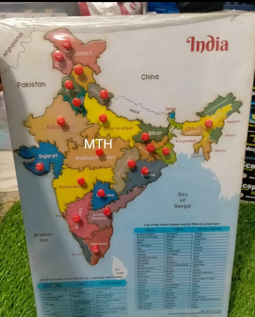 [Toys & Games / Learning Toys-15335] Wooden India Map Puzzle with Picture & States Name Educational Board for Kids