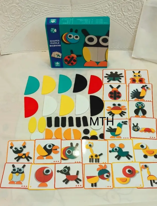 [Toys & Games / Puzzles and Blocks-34832] Wooden Pattern Blocks Animals Jigsaw Puzzle Sorting and Stacking Games Montessori Educational Toys for Toddlers Kids Boys Girls Age 2+ Years Old