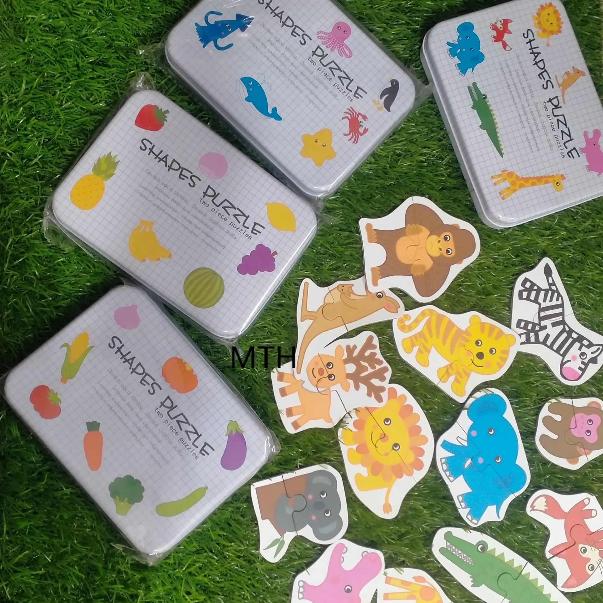 [Toys & Games / Puzzles and Blocks-30370] Wooden Shapes Pattern Puzzle | Educational Puzzle Game Montessori Toys for 2+ Years Old | Sorting and Stacking Toddler Activity Toys | Easy to Store Iron Box Included