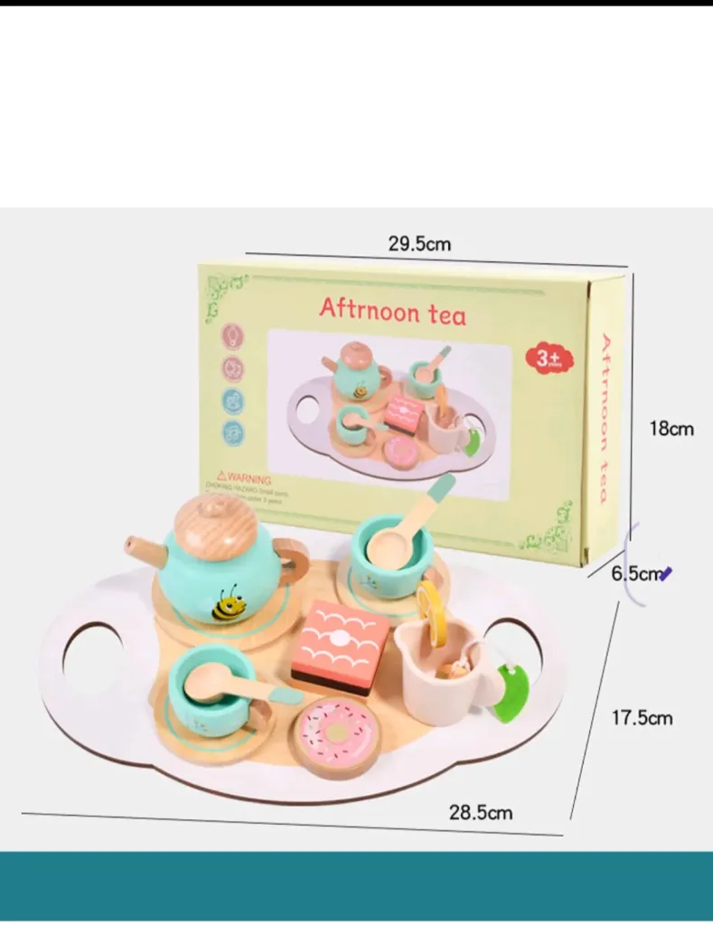 [Toys & Games / Pretend play-33765] Wooden Tea Set Toys-14 Pcs Play Tea Party Set for Girls, Pretend Play Food Toys for Kids- Play Kitchen Accessories