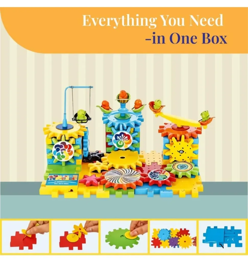 [toys  games - puzzles and blocks-11261] Gear Building Toy Set - Interlocking Learning Blocks 81 Piece Kids, Multicolor