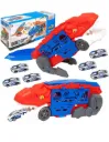 Dino Parking Lot Transporter Truck Toy – Dinosaur Car Carrier Playset with Lights, Sounds & 2 Mini Racing Cars Vehicle for Kids Ages 3+, Multicolour