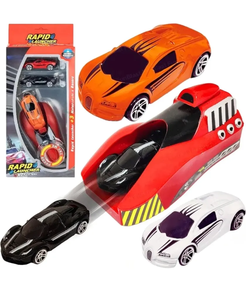 [toys  games - fun games and toys-12328] Rapid Launcher Playset for Kids with 3 PCs Metal Stunt Cars Alloy Wheel High-Speed Master Racers Car Launcher Vehicles Toy for Boys & Girls Sports Die Cast Toys Set Birthday Gift for Children