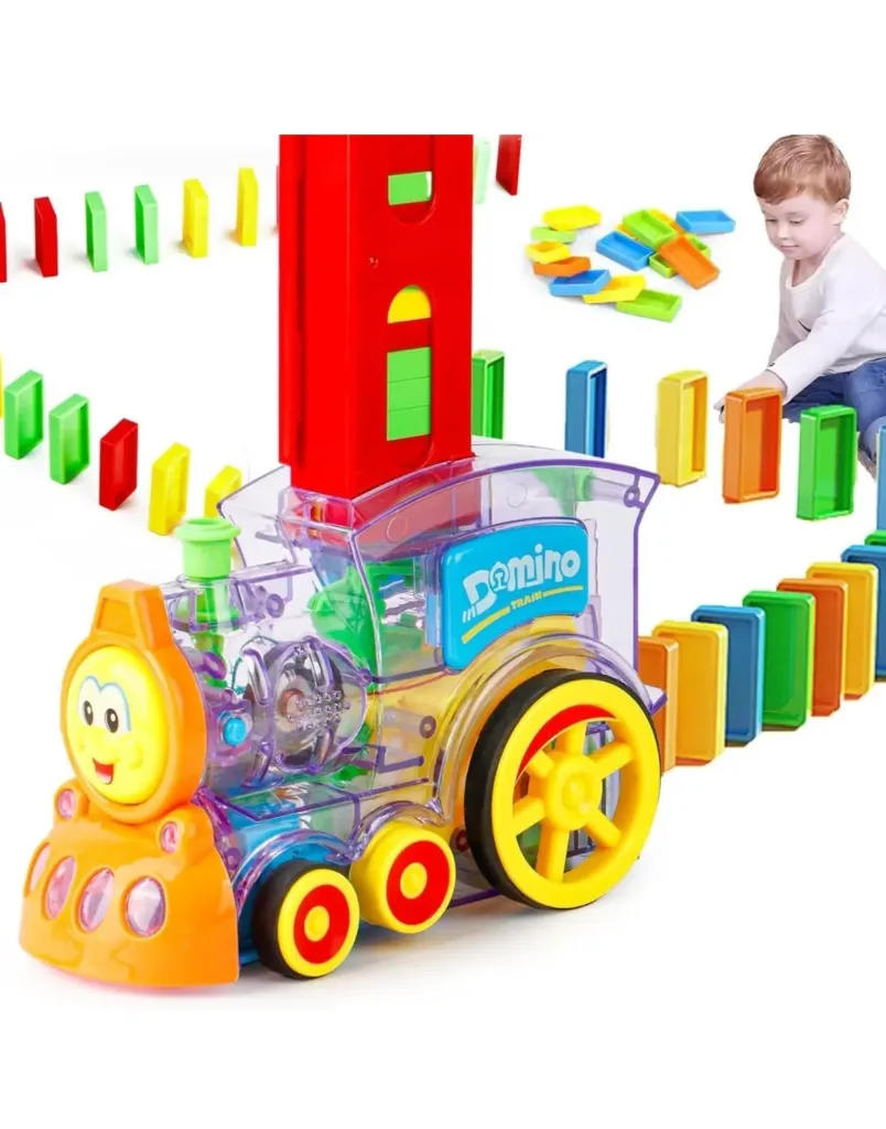 [toys  games - musical toys-13492] Domino Train Toy, 40 Pieces Domino Blocks Set for Kids Educational Game Play Set with Light & Sound Stacking Toy Block Set for 3-7 Year Old Toys for Boys Girls