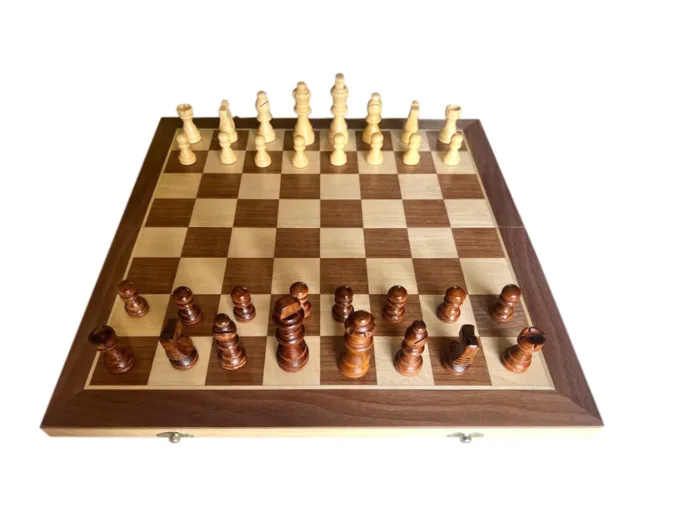 Wooden Magnetic Chess Board Set | Folding Travel Chess with Storage | Handcrafted Wooden pieces| Classic Board Game for Kids & Adults | 15x15 Inches Brown