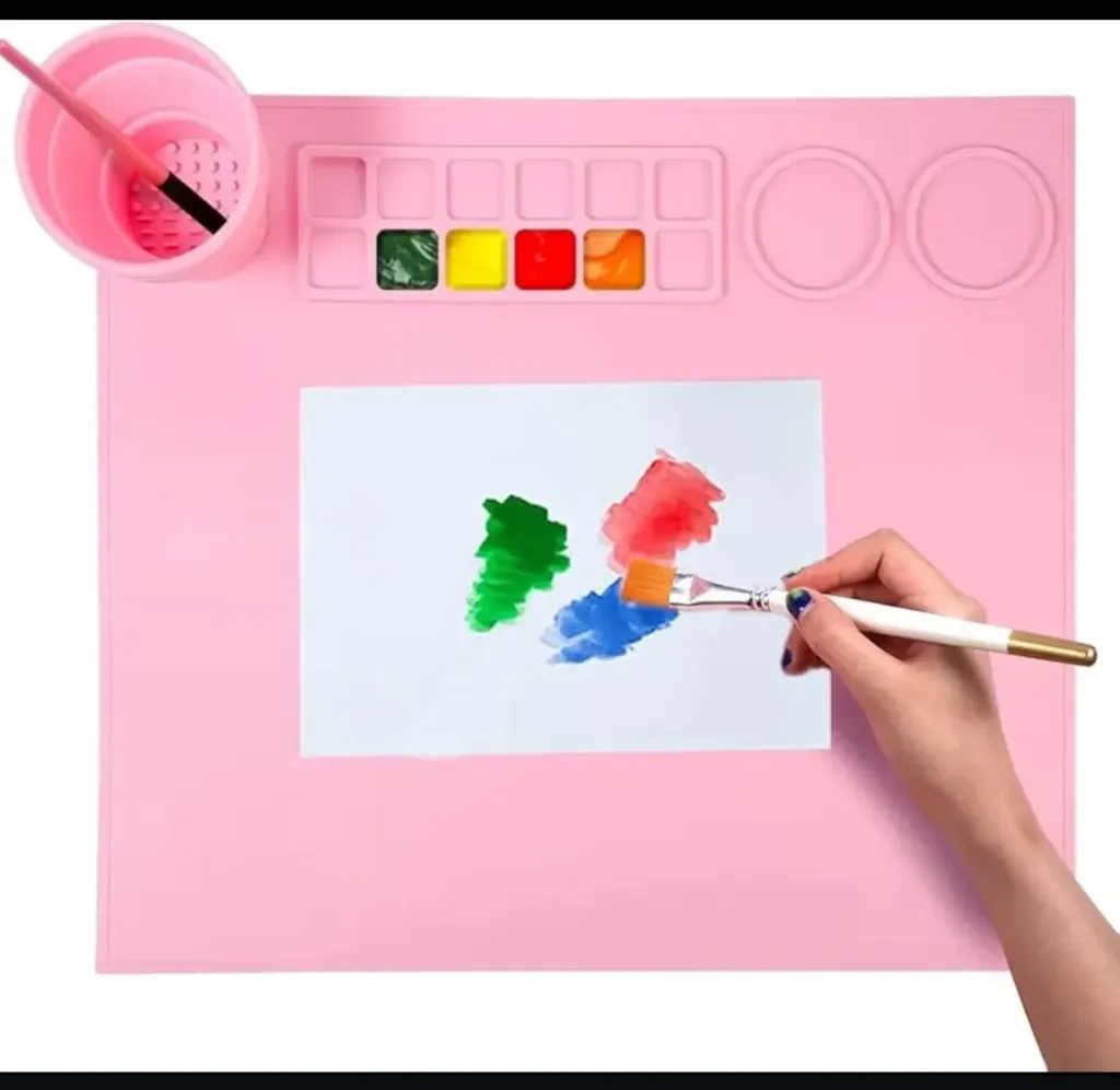 Silicone Large Silicone Art Mat with Cleaning Cup Multipurpose Silicone Craft Sheet for Painting Clay Resin Casting Flexible Crafting and Painting Mat for Children