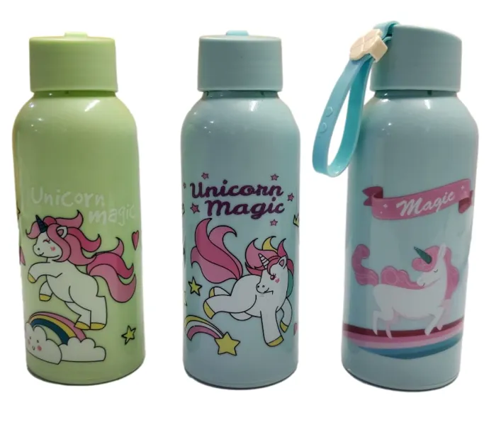 [school essentials - mugs - tumblers - bottles-15432] BonZeal Random Multicolor Glass Unicorn Water Bottle For Children Pack Of 1 300 ml