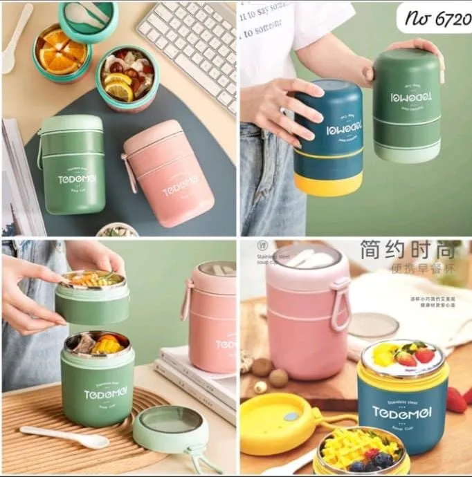 [school essentials - lunch boxes-15626] 710ml Mini Stainless Steel Lunch Box Drinking Cup Food Thermal Jar Insulated Soup Thermos Containers Thermische Lunchbox with Spoon