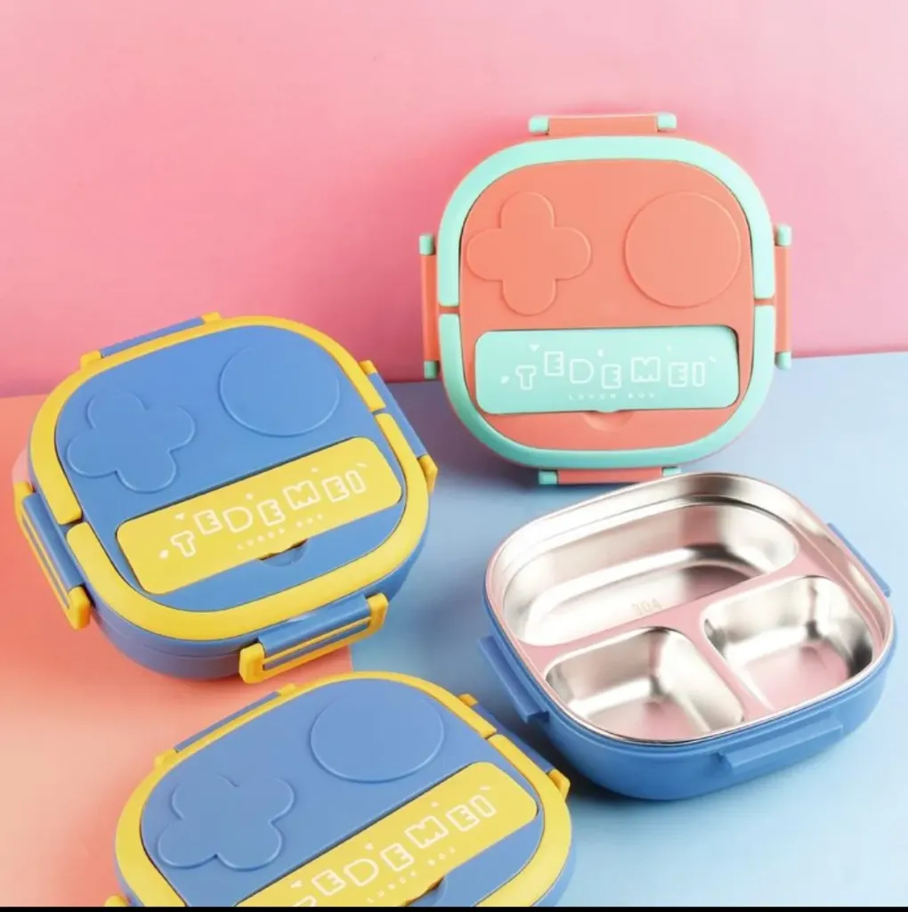 [school essentials - lunch boxes-16208] Single Compartment Stainless Steel Lunch Box with Steel Spoon for Office / School / Kids