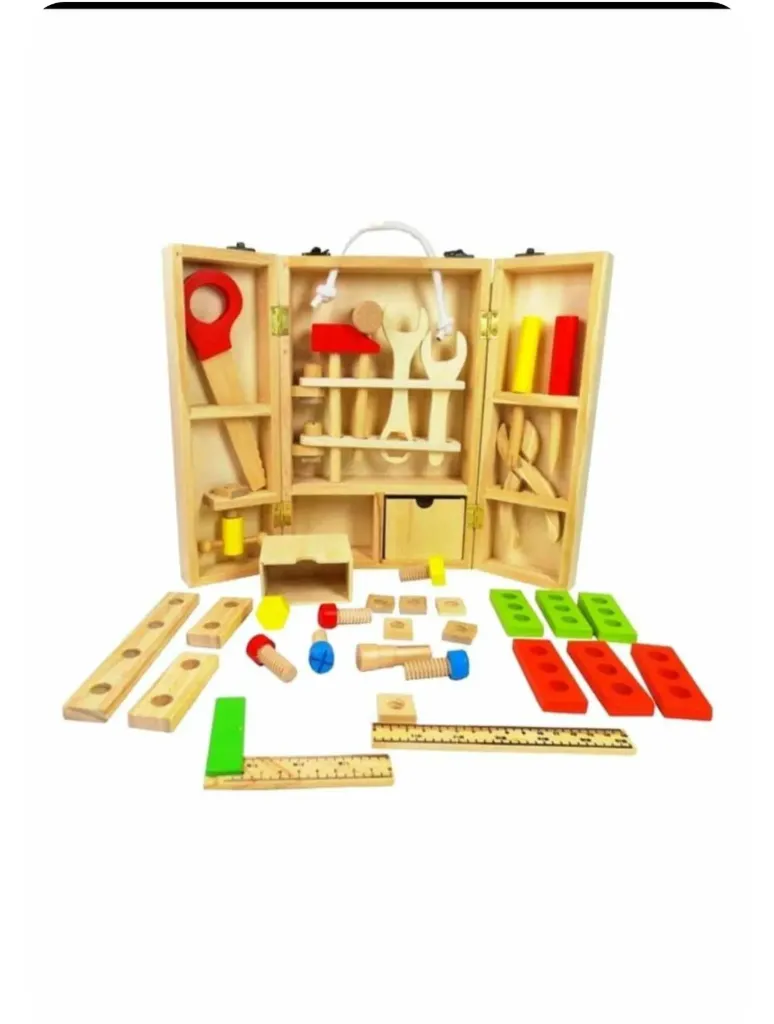 [toys  games - learning toys-17081] Wooden Tool Kit Set with Tool Box (37 Pcs) | Pretend Play Portable Construction Tools Kit Toys for Kids | Gift for Boys & Girls Age 3, 4, 5, 6 | Montessori Toy