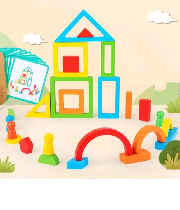 [toys  games - puzzles and blocks-17566] Wooden Shapes Puzzle Learning Toy, Montessori Brain Teaser Puzzle Board with 9 Geometric Shapes, Interactive Game Educational Toys for Kids, Multicolour