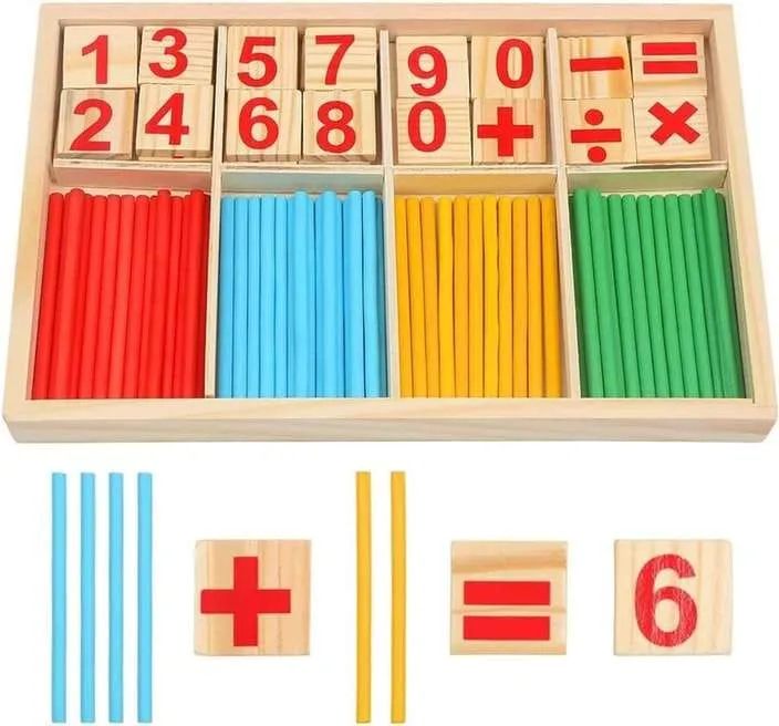 [toys  games - learning toys-17760] Childrens Counting Sticks Montessori Toys Math Educational, Wooden Intelligence Sticks Number Cards And Counting Rods With Box (Counting Sticks)