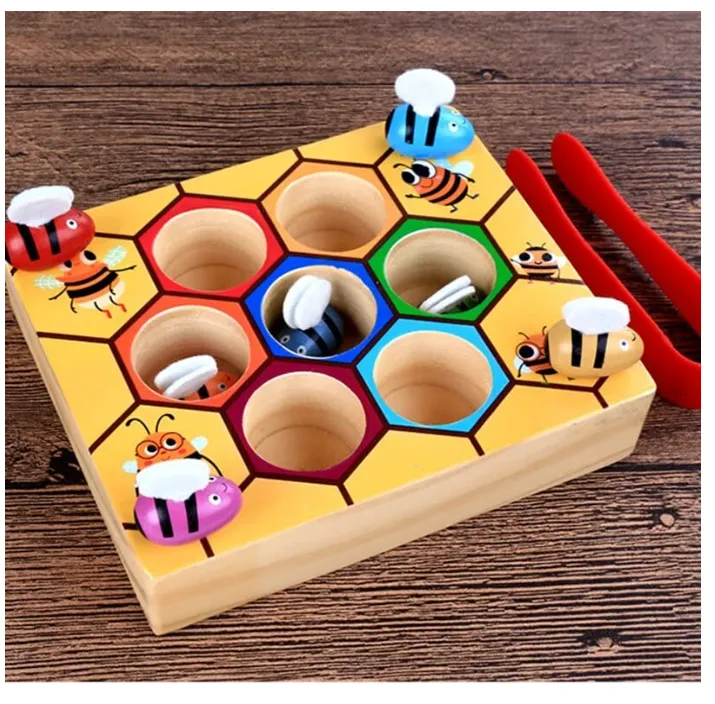 [toys  games - learning toys-17954] Industrious Little Bee Grab Game: Catching, Sorting & Color Learning Toy, Hand Grasping Activity, Montessori Toy for Kids (3 Years & Above, 7 Count, Board Game)