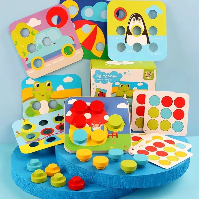 [toys  games - learning toys-18051] Colorful Matching Mosaic Pegboard Set Early Learning Educational Toys for Kids (Multi-color)