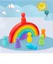 Wooden Rainbow Stacker with 7 Peg Dolls, Wooden Stacking Toy Round Stacking Wooden Block Rainbow Stacker with Peg Dolls