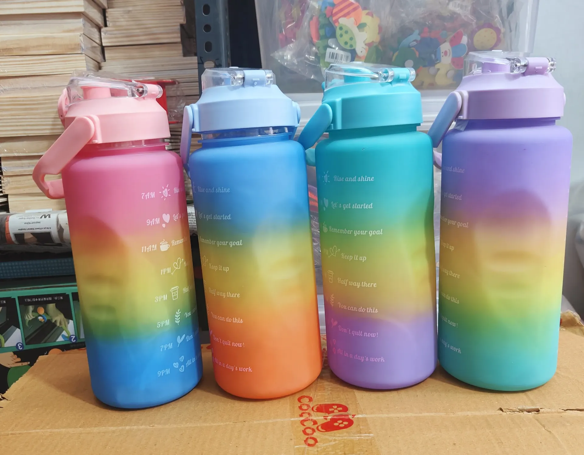 [school essentials - mugs - tumblers - bottles-19506] Motivational Water Bottle Set of 3 Water Bottles (2000ml, 900ml, 300ml) – BPA-Free with Motivational Time Marker | Leak-Proof & Break-Proof Sipper Bottles for Gym, Office, School (multicolor)