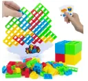 Tetra Tower Game 32 Pcs (4 Different Shapes) Stack Tower Blocks with 22 Card Game, Swing Stack Balance Building Block Interactive STEM Toy