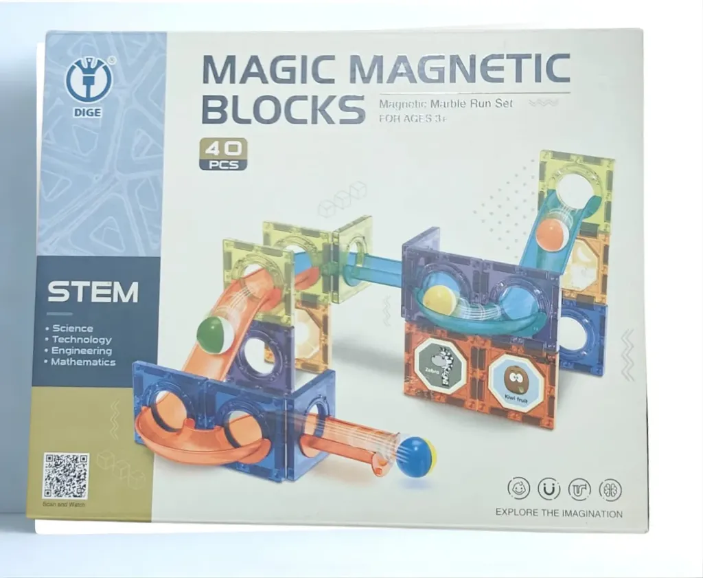 [toys  games - magnetic sticks-21640] Magnetic Tiles Building Set for Kids, STEM Educational Learning Toy with Marble Run, Slides, Balls & Windows, 3D Magnetic Blocks for Boys & Girls Ages 3+