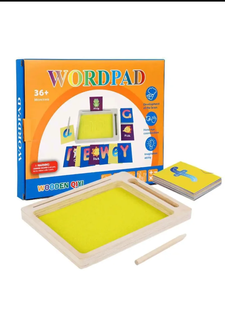 Wooden Sand Tray for Kids | Educational Learning Toy for Letter & Number Tracing -Montessori Writing Tray with Wooden Pen & Alphabet Cards |