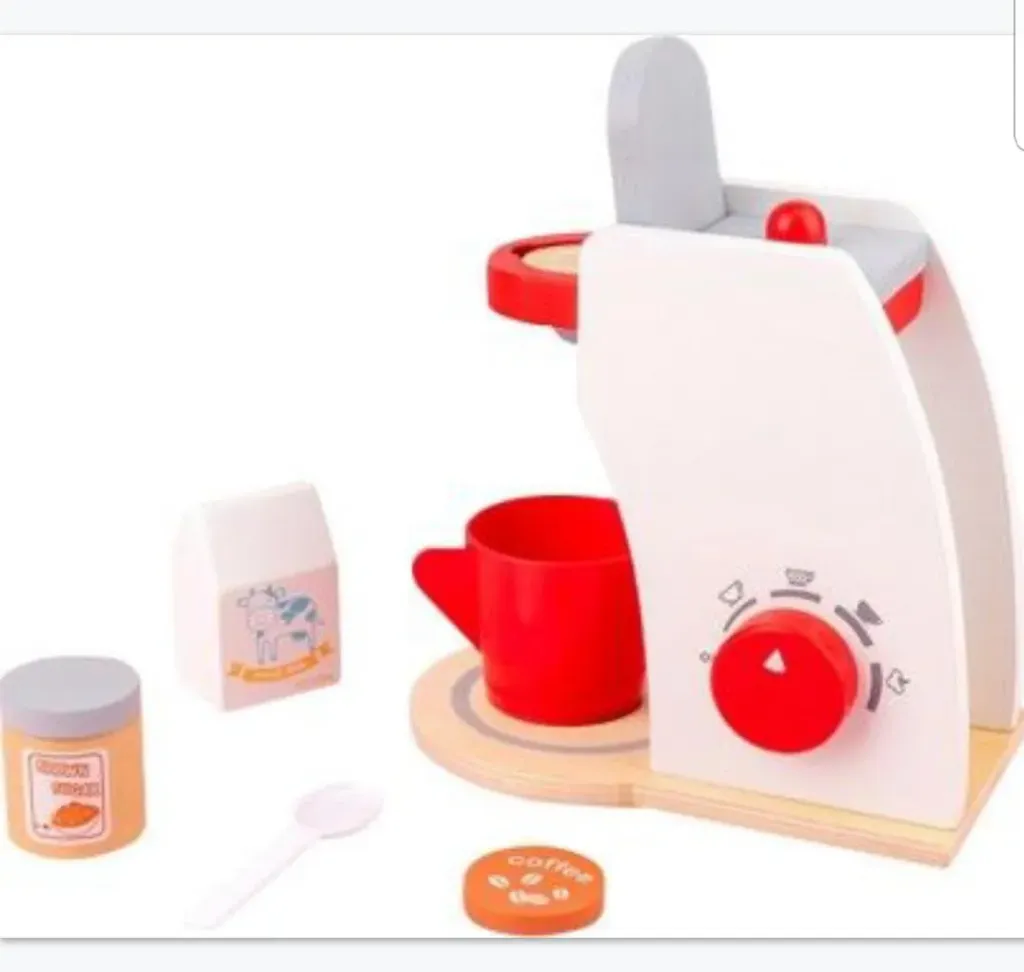 [toys  games - pretend play-24065] Wooden Coffee Maker Toy (9 Pcs) | Baby Friendly Pretend Play Cooking Toy | Ideal Miniature Kitchen Set Gift for Girls & Boys | Gifts for Babies & Toddlers Ages 3, 4, 5, 6 | Mini Cooking Set