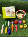 Wooden Cutting Vegetables / Fruits Food Play Toy Set with Basket for Kids, Pretend Play Toy Set for Boys and Girls,Colorful Kitchen Play Toy Set for Babies (Vegetable)
