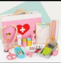 Doctor Kit for Kids Wooden Dentist Set with Working Stethoscope Doctor Playset Pretend Play Doctors Set for Children, Kids Role Play Toys, Storage Doctor kit