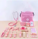 Doctor Kit for Kids _ Wooden Dentist Set with Working Stethoscope _ Doctor Playset for Girls _ Pretend Play Set _ Imaginative Play ( Pink Bag )