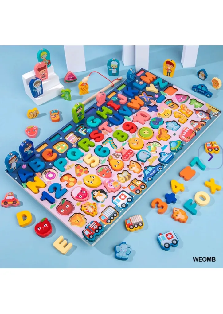 Cartoon Character 6-in-1 Traffic Matching Board – Wooden Number Puzzles & Shape Sorting Toy | Early Education Puzzle for Kids | Enhances Cognitive & Problem-Solving Skills