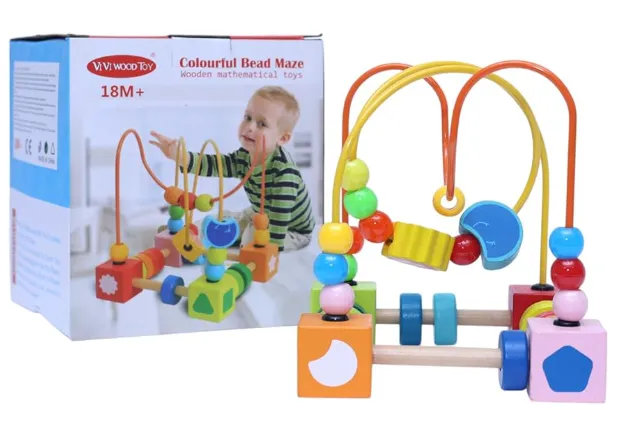 [toys  games - sensory  infant toys-25811] Sun And Moon Wooden Shape, Objects, Color Recognition Rolling Bead Maze Labyrinth Toy, Kid