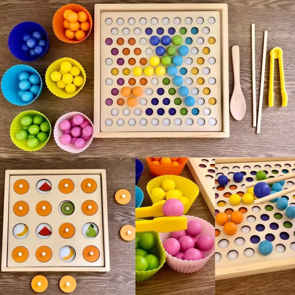 [toys  games - learning toys-26781] 2 in 1 Beaded Memory - Multi Purpose Game 1 Beads Clip, 1 Memory Chess, 1 Package Box 6 Cups 2 Sticks 60 Beads to Match Pattern