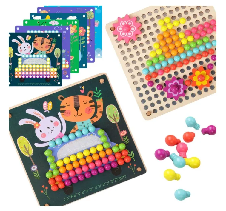 [toys  games - learning toys-29982] Mushroom Nail Beads Puzzle Toys Wooden Board Bead Game Nail Beads for Baby|Toys & Hobbies | Educational