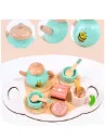 Wooden Tea Set Toys-14 Pcs Play Tea Party Set for Girls, Pretend Play Food Toys for Kids- Play Kitchen Accessories