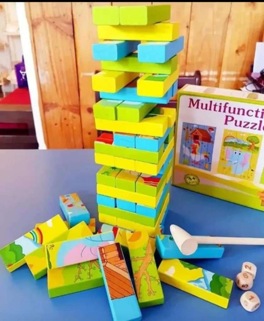 Colorful Tumbling Tower Block Game, Wooden Stacking Building Blocks Party Game, for Boys Girls 7-14 Years