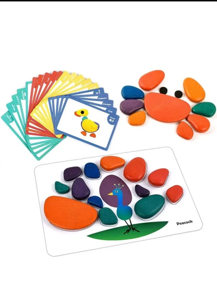 [toys  games - puzzles and blocks-34250] Wooden Pattern Blocks Animals Jigsaw Puzzle Sorting and Stacking Games Montessori Educational Toys for Toddlers Kids Boys Girls Age 2+ Years Old
