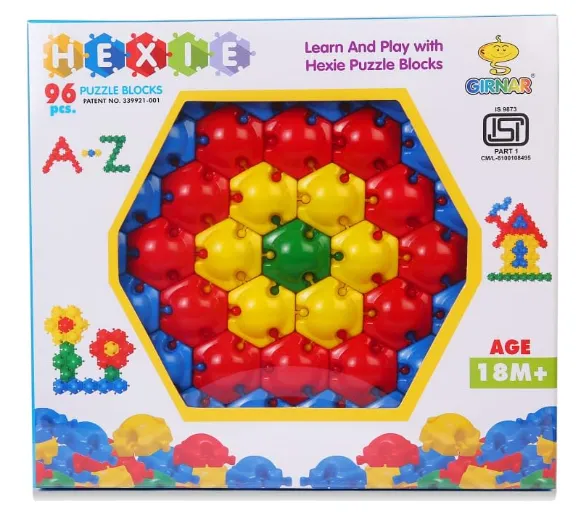 [toys  games - learning toys-35899] Hexie Puzzle Blocks Multicolor - 6 Phase Snap Puzzle - 96 Piece Building Blocks for Kids / Toddlers, STEM Educational Toys, Creative Learning Blocks for Boys & Girls