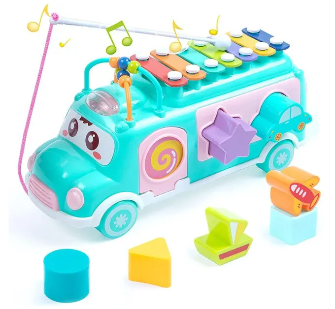 [toys  games - musical toys-36287] Baby School Bus Xylophone Toy for Toddlers 1-3, Baby Musical Bus Toys for 1 Year Old Girl, Shape Sorting Toys Knocking Xylophone Educational Musical Instruments Toy