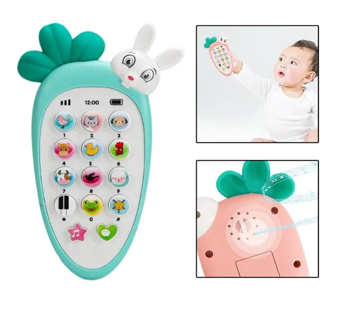[toys  games - musical toys-37742] Radish Style Cute Rabbit Face Pretend Play Cell Phone Toy for Kids, Toddlers with Music, Ringtones, Lights - Birthday Party Favors and Gifts for Boys and Girls(Multicolor)